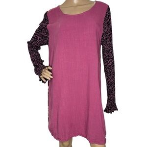 Umgee Floral and Leopard Print Pink Dress medium